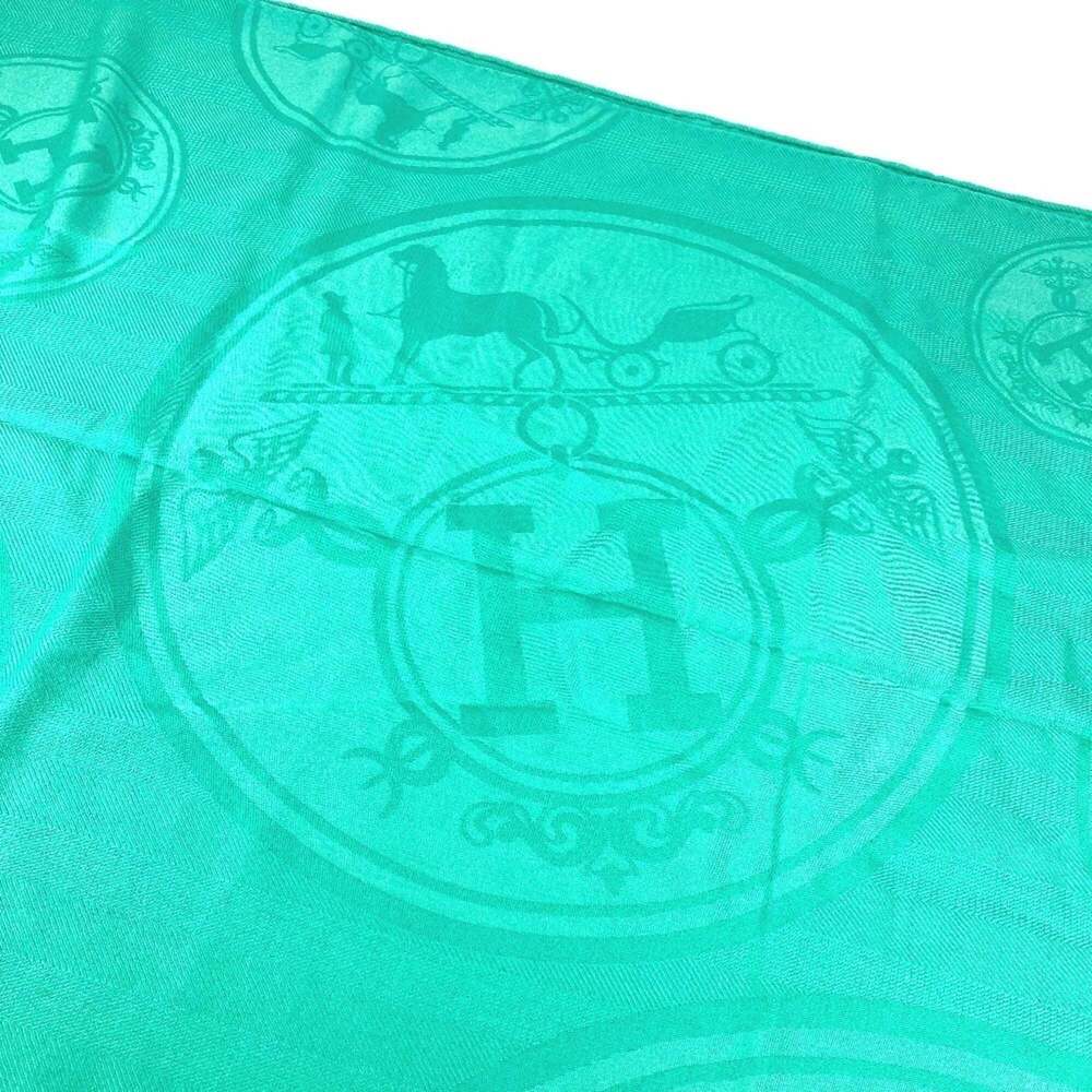 HERMES New Libris Shawl, Fringe Scarf, Cashmere, Silk, Men's & Women's, Green - Picture 8 of 14